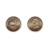 South Africa, 1974 Krugerrand. 1 oz. fine gold (.999). Obv: Bust of Paul Kruger left. Rev: