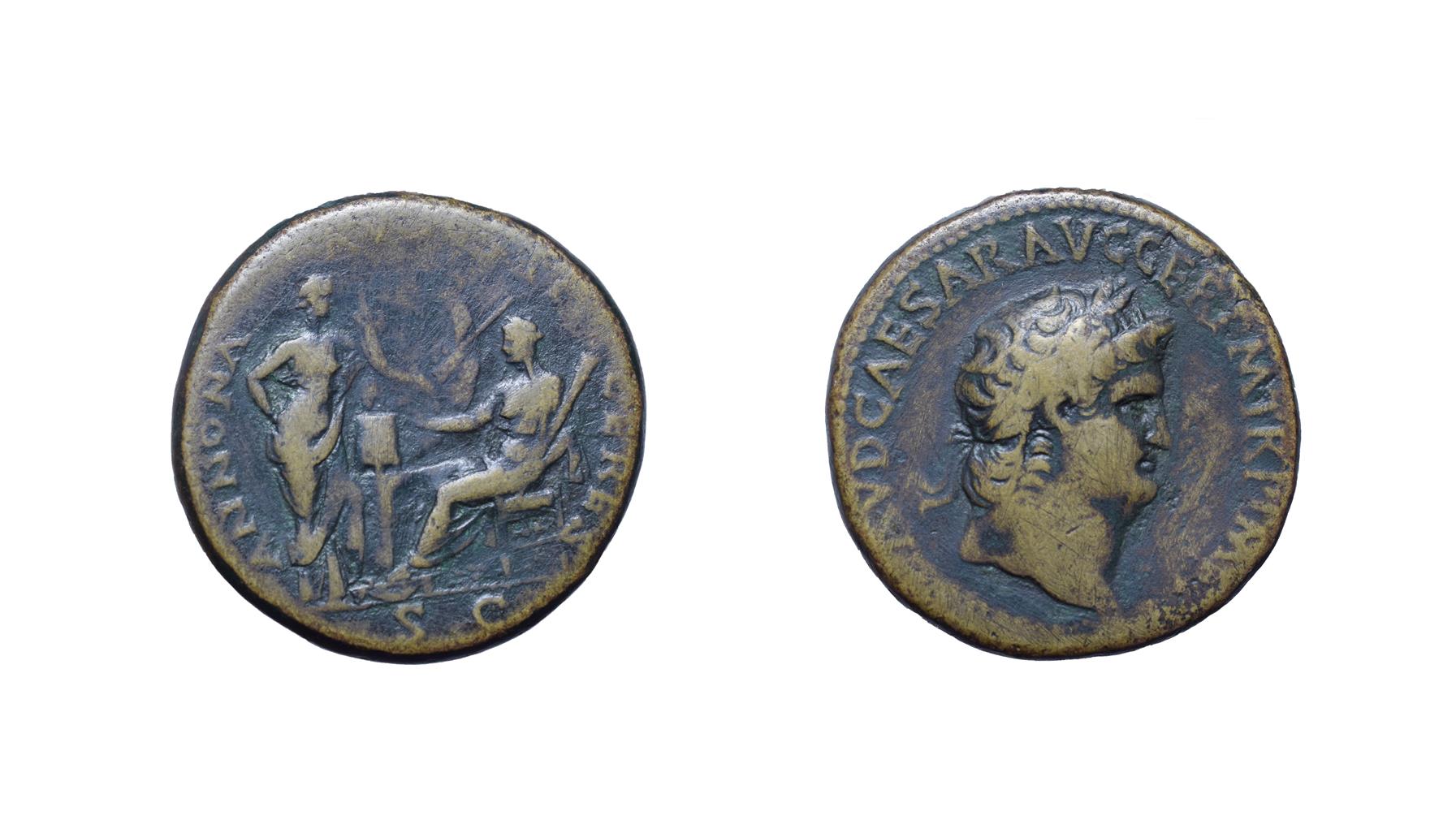 Nero, Brass Sestertius. Lugdunum (Lyon), 65 A.D. 27.34g, 33.5mm, 6h. Obv: NERO CLAVD CAESAR GER P