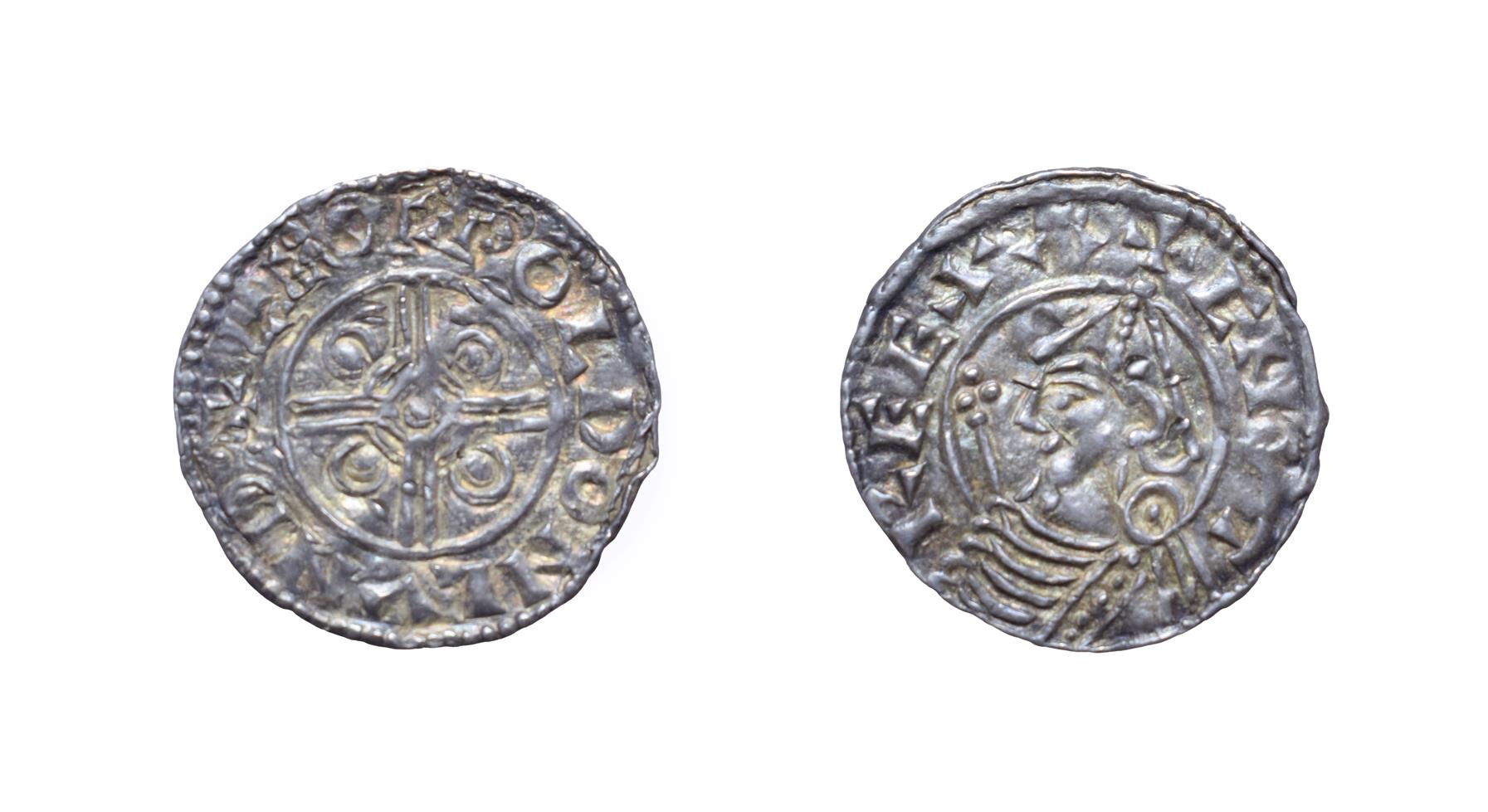 Cnut, 1016 - 1035, London Mint Penny. 1.01g, 19.2mm, 3h. Pointed helmet type, Leofwold at London.