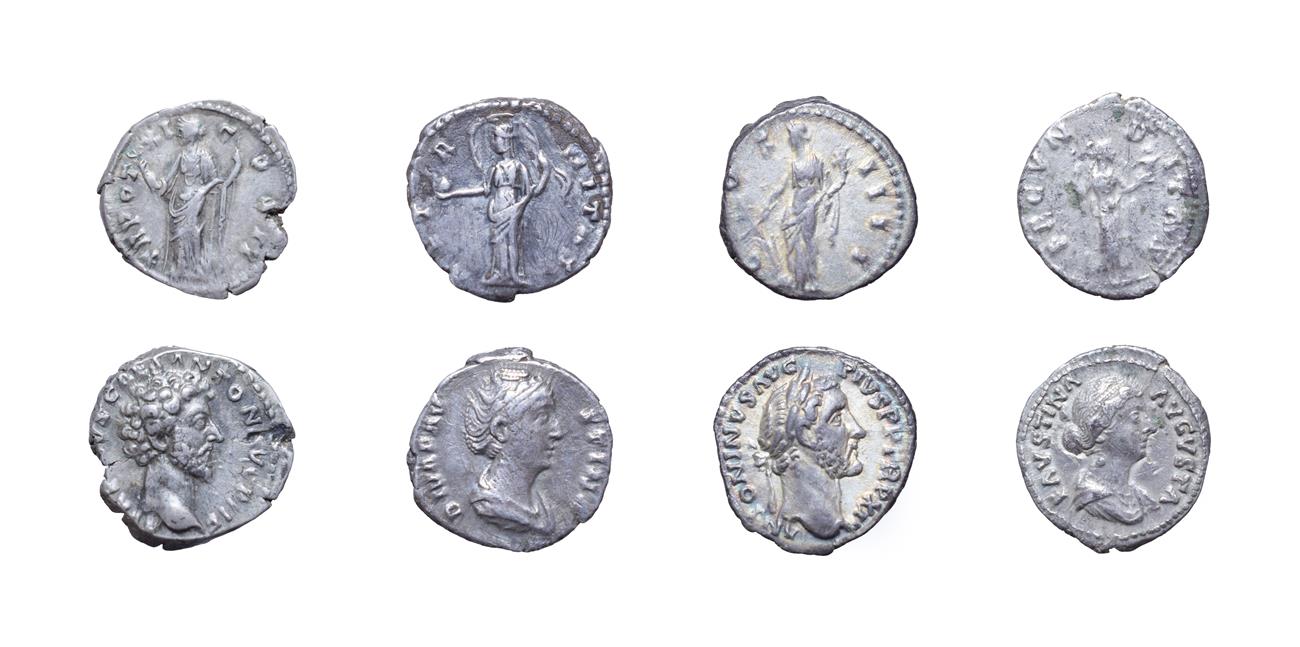 4 x Imperial Silver Denarii consisting of: Antoninus Pius, 138 - 161 A.D. 3.41g, 18.1mm, 6h. Obv: