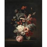 Attributed to Simon Pietersz Verelst (1644-1710) Dutch Still life of Summer flowers with a butterfly