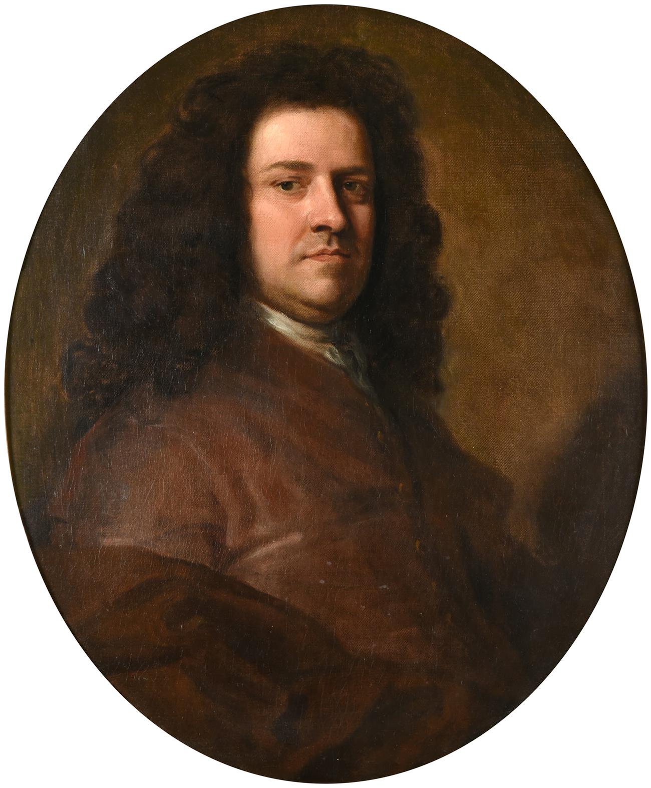 Circle of Sir Godfrey Kneller (1646-1723) Portrait of Peter Vanderbank, c.1695, head and shoulders