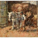Harry Fidler RBA, ROI (1856-1935) Farmhand leading a grey with a hay-cart Signed and dated 1932