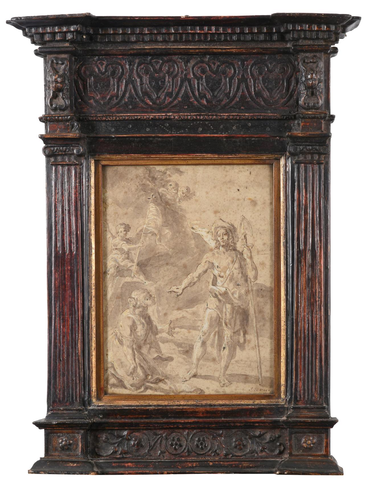 Italian School (17th century) Noli me Tangere Bears signature P del Vaga, mixed media, 27.5cm by