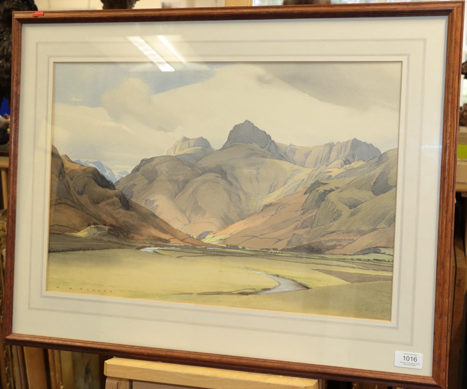 William Heaton Cooper RI (1903-1995) The Langdale Pikes Signed, pencil and watercolour, 36cm by 54c - Image 2 of 3