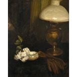 Alexander Jamieson (1873-1937) Scottish Still life with brass lamp Oil on canvas, 49cm by 39cm