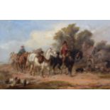 Harden Sidney Melville (1824-1894) Horseback travellers beside a country cottage Signed, oil on