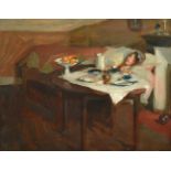 Alexander Jamieson (1873-1937) Scottish The artist's wife Biddy MacDonald waking in the bedroom of
