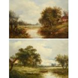 Joseph Thors (1835-1920) River landscape with cottage Signed, oil on canvas, together with a