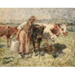Harry Fidler RBA, ROI (1856-1935) Figure tending cattle Signed, oil on canvas, 44cm by 55cm see