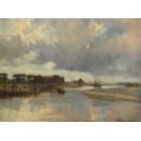 Bertram Priestman RA, ROI, NEAC, IS (1868-1951) Tranquil estuary scene Signed, oil on canvas, 44.5cm