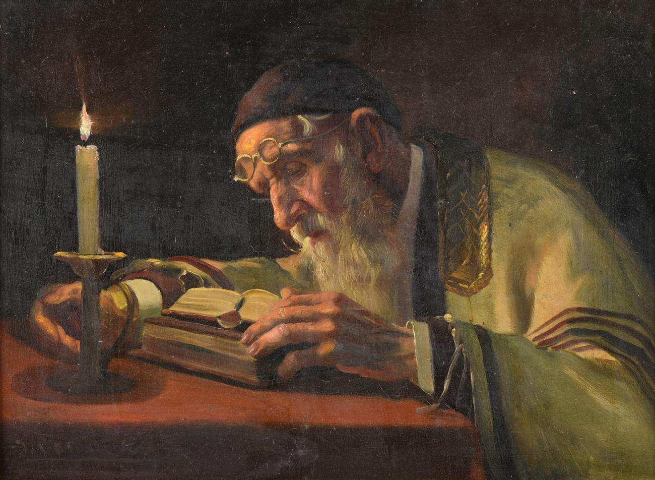 Continental School (early 20th century) Rabbi studying by candlelight Rabbi studying Indistinctly - Image 3 of 9