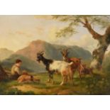 Attributed to Ramsay Richard Reinagle RA (1775-1862) Goatherder and goats at rest in a mountain