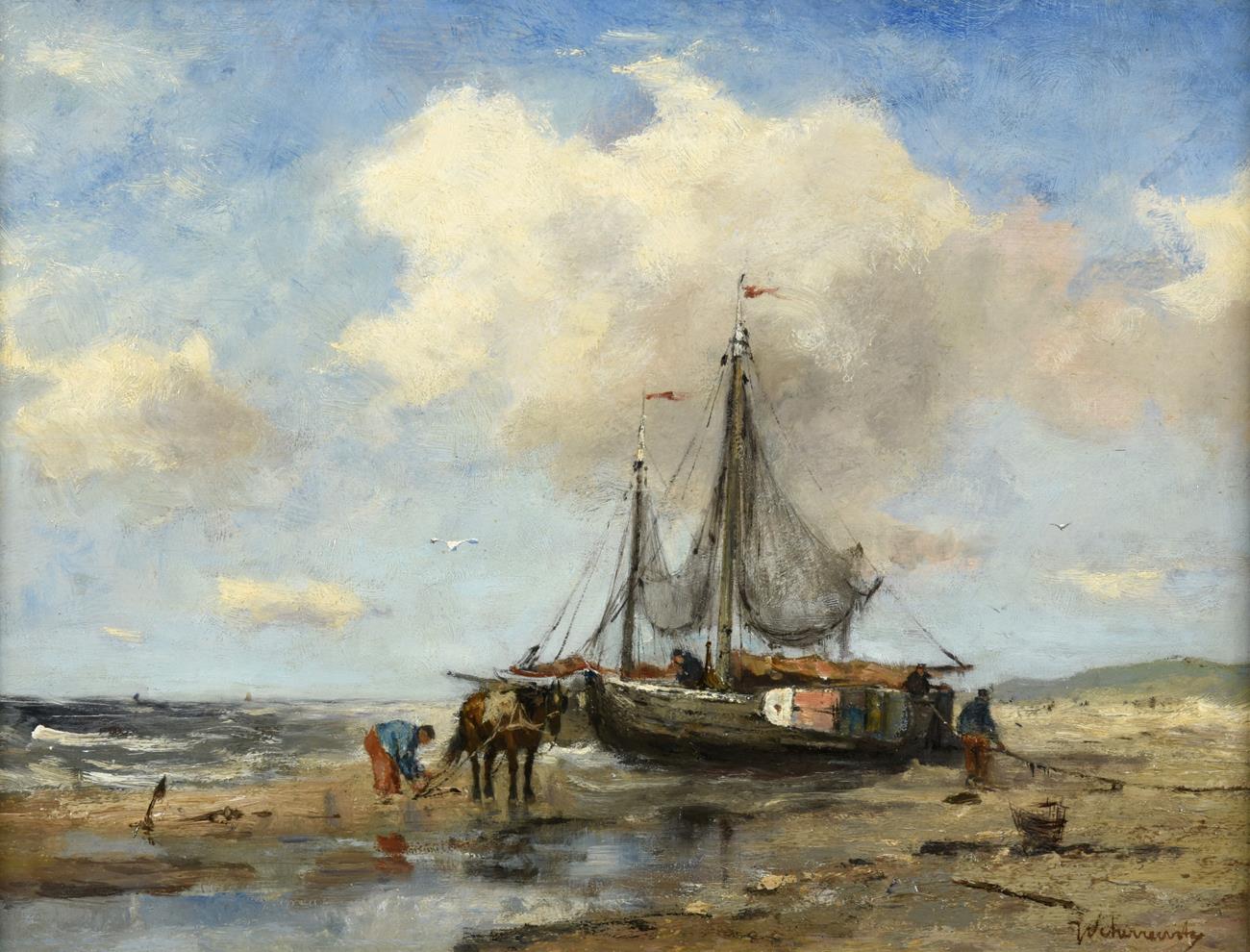 Johan Frederick Cornelis Scherrewitz (1886-1951) Dutch ''Low Tide, Scheveningen'' Signed, oil on