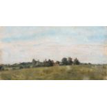 Circle of John Constable RA (1776-1837) Extensive landscape with building and sheep grazing Oil on