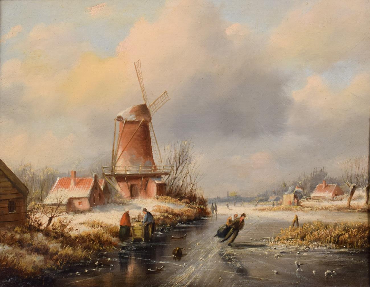 Manner of Andries Vermeulen (1763-1814) Winter landscape with skating figures Oil on panel, 22.5cm