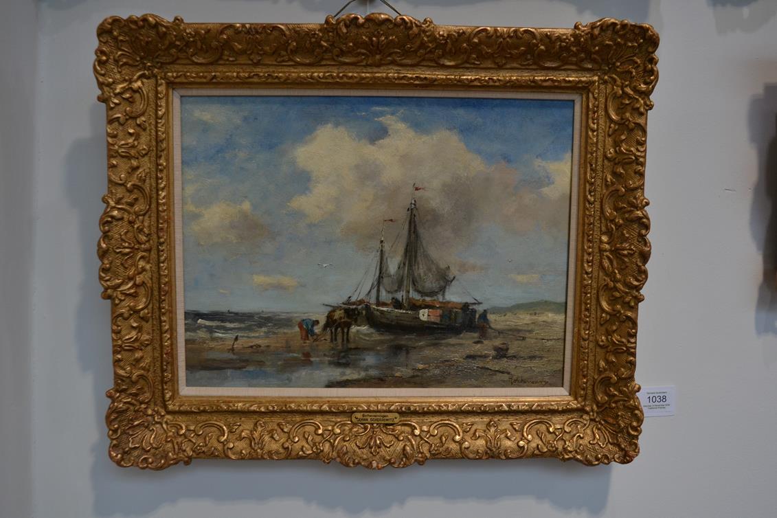 Johan Frederick Cornelis Scherrewitz (1886-1951) Dutch ''Low Tide, Scheveningen'' Signed, oil on - Image 2 of 6