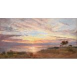 Albert Goodwin RWS (1845-1932) Sunset over wetlands Signed, oil on canvas, 48.5cm by 92cm See