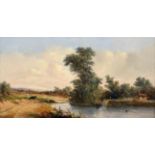Alfred Vickers Snr. (1786-1869) Panoramic river landscape Signed and indistinctly dated, oil on