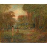 Circle of Robert Macaulay Stevenson (1854-1952) Scottish Young boys bathing in a woodland pool at