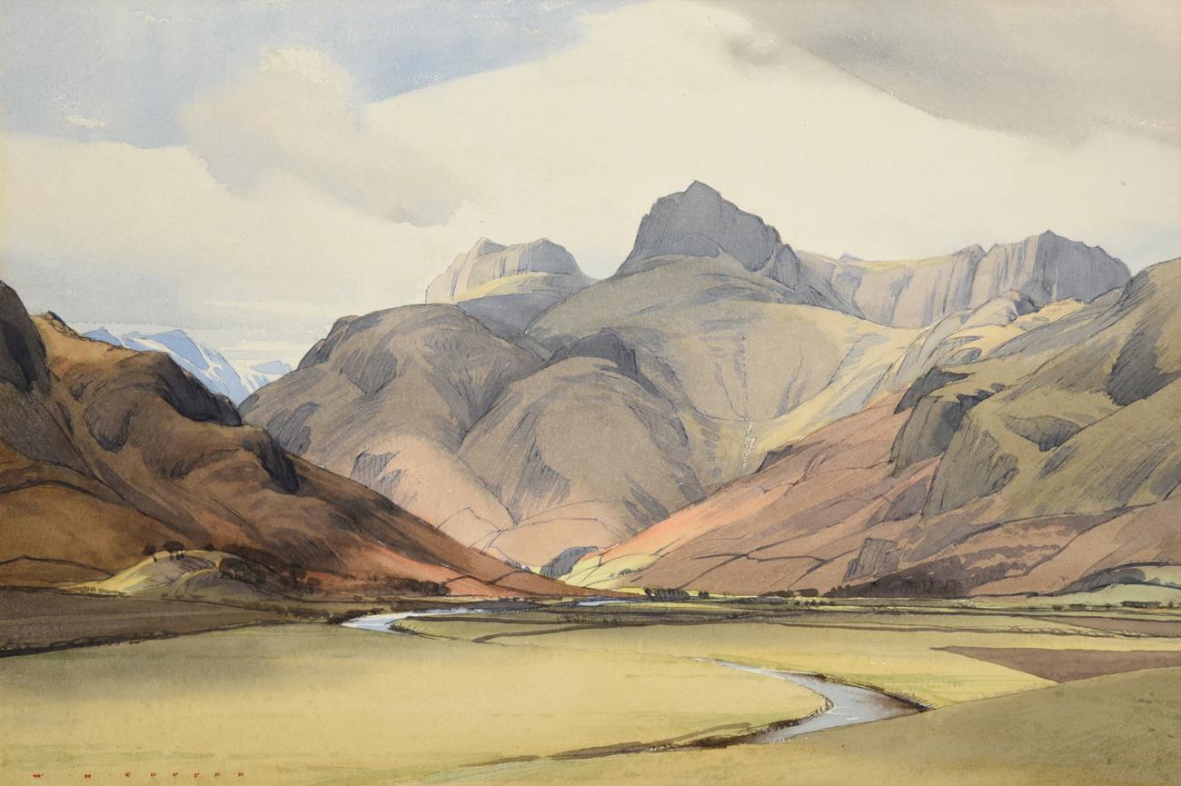 William Heaton Cooper RI (1903-1995) The Langdale Pikes Signed, pencil and watercolour, 36cm by 54c