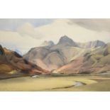 William Heaton Cooper RI (1903-1995) The Langdale Pikes Signed, pencil and watercolour, 36cm by 54c