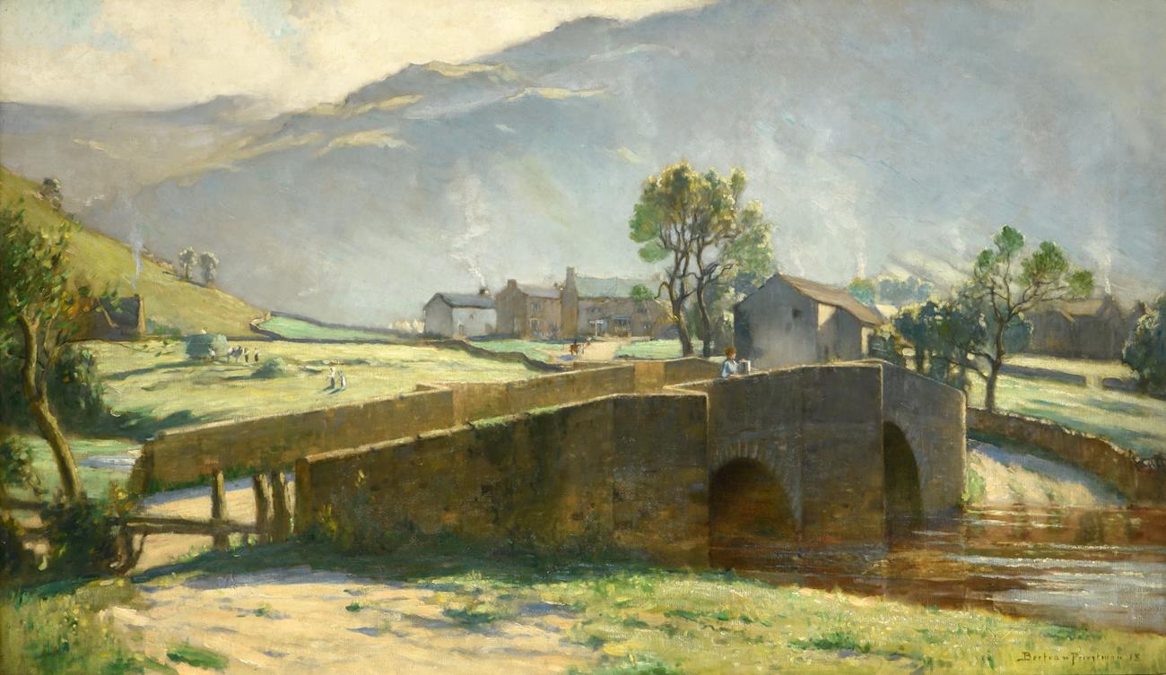 Bertram Priestman RA ROI NEAC IS (1868-1951) A view of Buckden Bridge with haymaking beyond Signed