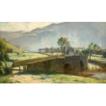 Bertram Priestman RA ROI NEAC IS (1868-1951) A view of Buckden Bridge with haymaking beyond Signed