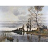 Karl Heffner (1849-1925) German An evening wetland scene, possibly Norfolk Signed, oil on canvas,