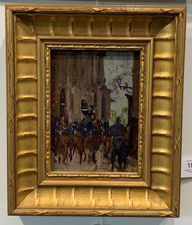 Alexander Jamieson (1873-1937) Scottish Cavalry, Paris Oil on panel, 16cm by 11.5cm Provenance: - Image 2 of 2