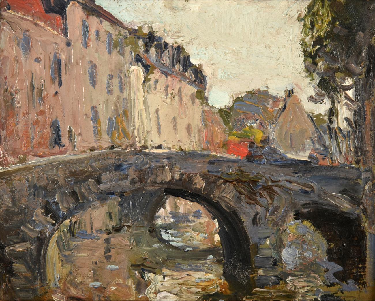 Alexander Jamieson (1873-1937) Scottish A bridge in Bruges Oil on panel, 13cm by 16.5cm