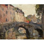 Alexander Jamieson (1873-1937) Scottish A bridge in Bruges Oil on panel, 13cm by 16.5cm