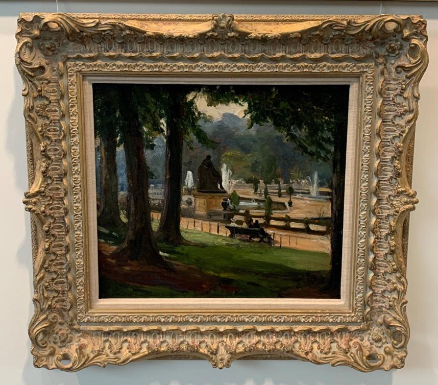 Alexander Jamieson (1873-1937) Scottish Resting on a bench, Tuileries Gardens, Paris Oil on panel, - Image 2 of 2