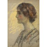 British School (early 20th century) Portrait of an elegant lady, head and shoulders in profile