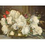 Kershaw Schofield (1875-1941) Still life of white flowers Signed, oil on board, 47cm by 62cm .