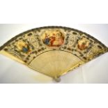 An 18th Century Painted Ivory Brisé Fan, the monture pierced quite simply to the gorge but