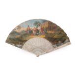 An 18th Century Ivory Fan, the skin leaf mounted à l'Anglaise and painted with a scene of a son