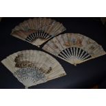 Three 18th Century Ivory Fans, to include an unusual example with recto/verso painted on vellum en