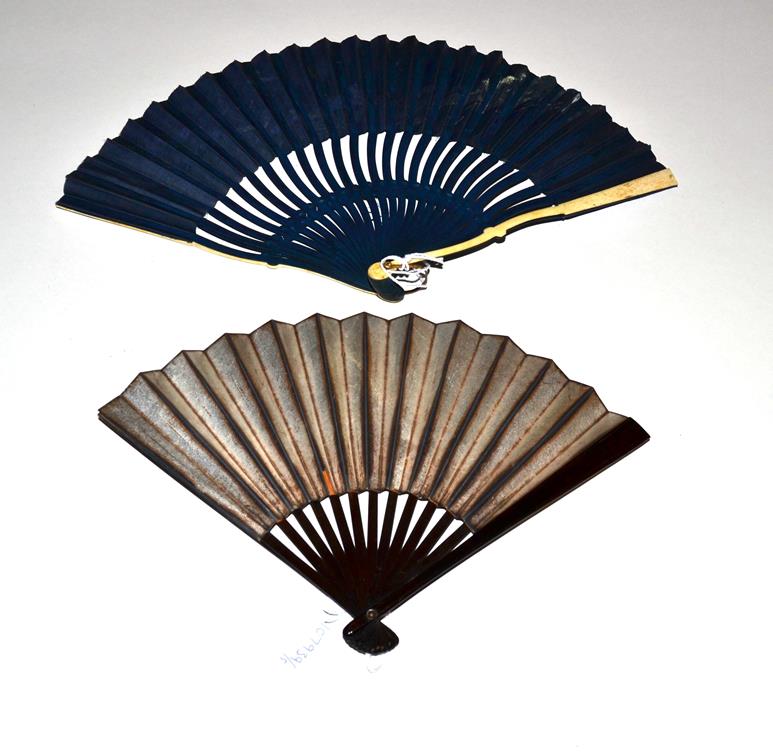 A Striking Fan, the wood sticks painted black, serpentine, the guards of shaped bone. The fan, - Image 2 of 2