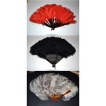 A Good, Large and Fluffy Circa 1900 Female Ostrich Feather Fan, the monture of resin, gilded and