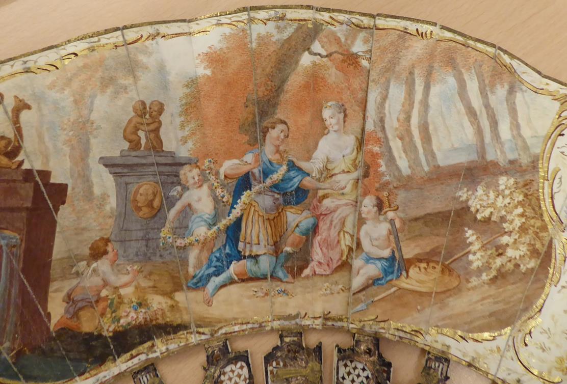 Mars and Venus: An 18th Century Ivory Fan with ornate gilded and silvered gorge, a central cartouche - Image 5 of 17