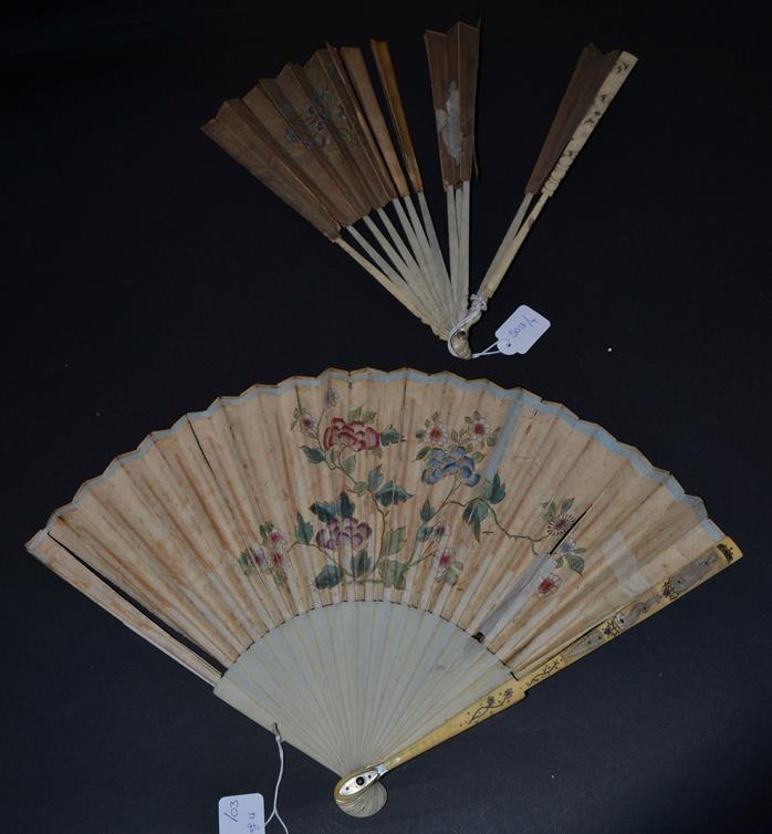 Chinoiserie in the 18th Century: Four 18th Century Fans, the first being early and elaborately - Image 5 of 5