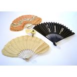 A 1920's Paper Fan in Palmette or Jenny Lind form, the panels a pale salmon, with a white paper