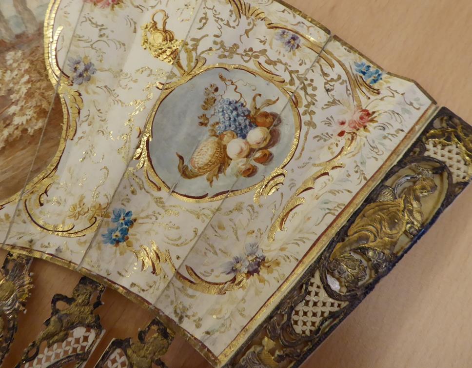 Mars and Venus: An 18th Century Ivory Fan with ornate gilded and silvered gorge, a central cartouche - Image 4 of 17