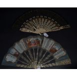 Two 19th Century Ivory Fans with unusual montures, the first with a narrow leaf thus a smaller upper
