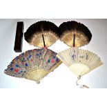 An Early 20th Century Chinese Fan, the monture of bone, plain other than a carved roundel to each