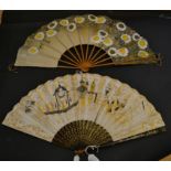 Two Large Late 19th Century Fans, one with an attractive Chinoiserie leaf, the other Japanese,