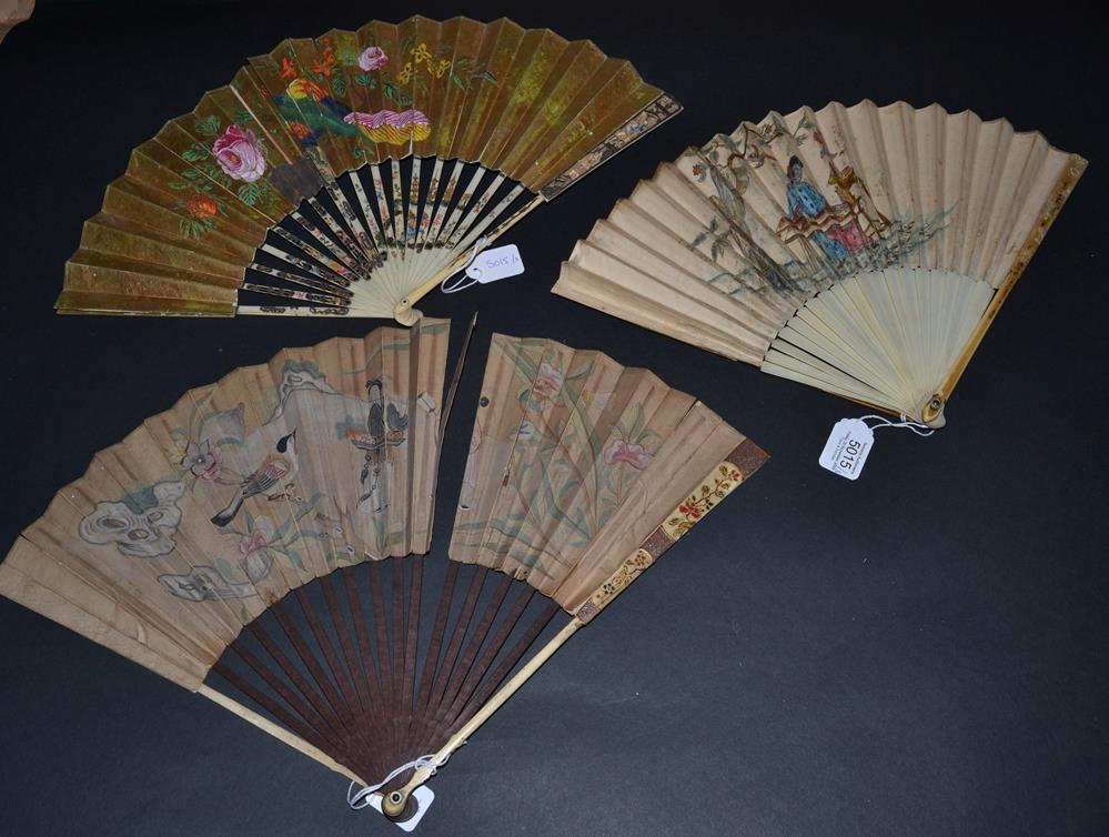 A Mid-18th Century Ivory Fan, the upper guards particularly well carved and silvered with a