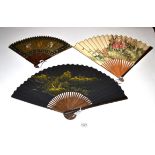 A Good 19th Century Chinese Fan, Qing Dynasty, with unusual wood sticks, the guards with white