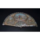 Lovers in the Rose Garden: An Attractive Early 20th Century Pale But Shaded Mother-of-Pearl Fan, the